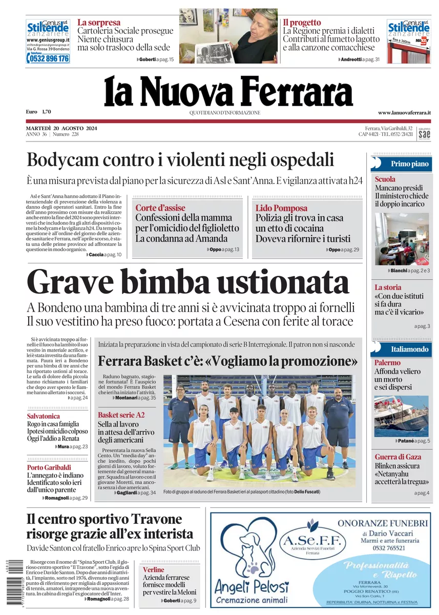 Prima-pagina-nuova ferrara-oggi-edizione-del-2024-08-20